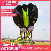 12m~18m Giant Octopus Kite 3D Huge Single Line Soft Inflatable Kite Festival Show Kite 30D Ripstop Nylon Fabric with Bag