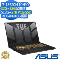 ASUS FX507VV 15.6吋電競筆電 (i7-13620H/RTX4060 8G/32G+32G/512G+2TB PCIe SSD/Gaming F15/御鐵灰/特仕版)