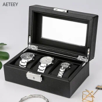 Watch Box Case Boxes for Gifts 3-digit Carbon Fiber Black Watch Storage Display Box 3 Watch Boxes Watch Organizer Gift