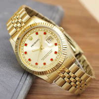 durable clock PROKING Genuine Men's Watch Gold Stainless Steel Calendar Quartz Watch Luxury Men's Hi