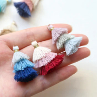 18 * 35mm color contrast cotton thread small three-layer tassel art pendant DIY handmade jewelry earrings accessories materials