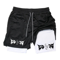 Print 2 in 1 Workout Running Shorts for Men Athletic Quick Dry Shorts Anime Gym Performance Shorts w