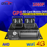 Online Wifi GPS 4G Lte 4CH Dual SD Card Car Dvr Video Recorder Mdvr With 2Pcs 1080p Rear View Backup Waterproof Car Camera