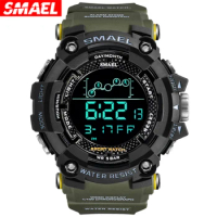 SMAEL Mens Watch Military Water Resistant Sport Watches Army Big Dial Led Digital Wristwatches Stopwatches for Male 1802 Clock