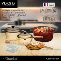 [FREE GIFT FOOD CONTAINER] VISIONS Set Casserole Sauce Pan Kaca Pyroceram Tahan Panas & Dingin Multi