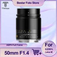 TTartisan 50mm F1.4 ASPH Full Frame MF Portraiture Street Lens for Sony A7 A9 Canon R5 Nikon Z5 Sigma FP Leica TL