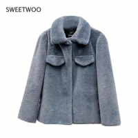 2022 New Faux Fur Coat, Women's Coat, Lapel Loose Thickening Warm Fur Coat, Comfortable Coat for Home Going Out