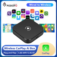 Podofo Carplay Mini Ai Box Wired to Wireless CarPlay Car Adapter Apple Wireless Carplay Dongle Plug Play WIFI Voice Control