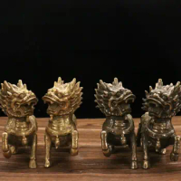 Archaize brass recruit wealth Ward off evil spirits fire kirin crafts statue A pair