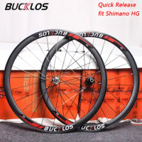 BUCKLOS 700C Road Bicycle Wheels Aluminum Alloy Rim Carbon Hub Bike Wheelset V/ Disc Brake fit Shimano HG/SH 8-11S 30/40mm