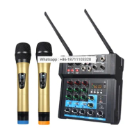 J.IY G4 powered audios mixer with 2 Handheld Wireless Microphones with 4 channels Audio Power Amplifier