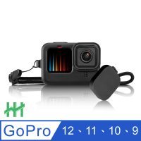 【HH】GoPro HERO 12、11、10、9 矽膠護套+繫繩+鏡頭蓋 -黑(HPT-GPH10-SK)