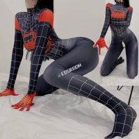 Venom Spiderman Costume Woman Sexy Zentai Suit Jumpsuit Spandex Zentai Open  Crotch Bodysuit Superhero Costume Party Costumes