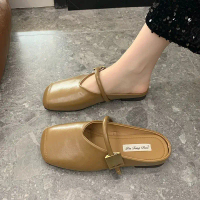 Women's flat-bottomed closed-toe mules for summer 2025, new French-style slip-on mules, slip-on sand