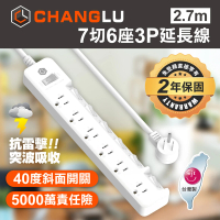 【CHANGLU 長律】台灣製造 7切6座3P延長線 2.7M(CL-3766-9)