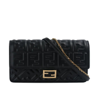 【FENDI】Baguette FF Logo 浮雕納帕皮革二用皮夾式鍊包/WOC