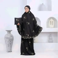 Kiukiu Mukena Katun Mikro Motif Bunga - Mukena Adem Dewasa Jumbo Premium Katun hitam