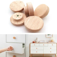 Round Wooden Cabinet Knobs Unfinished Wood Cupboard Furniture Drawer Pulls Handles with Screws for Wardrobe Dresser Closet