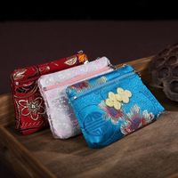 中國風雙層云錦繡花零錢包絲綢中國特色盤扣卡包出國送老外禮品