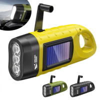 Lampu suluh dikuasakan oleh engkol tangan dan tenaga solar | Lampu kecemasan 3 LED, 800 lumen | Muda