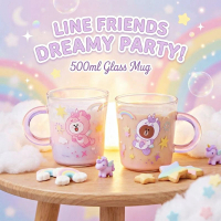 LINE FRIENDS - 玻璃杯 | 彩色杯柄 