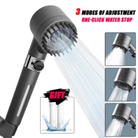 New Black Shower Head Rainfall High Pressure 3 Modes Adjustable Boost Filter Holder with Hose for Bathroom Accessories Sets