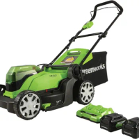 Greenworks 48V (2 x 24V) 17" Cordless (Push) Lawn Mower (125+ Compatible Tools), (2) 4.0Ah Batteries and Dual Port Rapid Charger