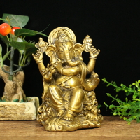 純銅象神擺件泰國象鼻財神象頭神印度教護法神像家居供奉擺件