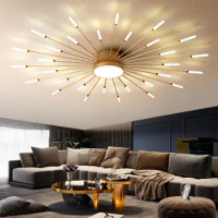 Modern LED Chandelier Nordic Living Room Bedroom Ceiling Pendant Lights Golden/Black Firework Shape Home Decor Creative Fixtures