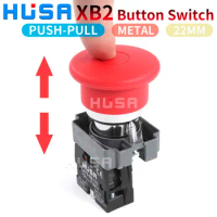 XB2 Button switch Mushroom head 22mm start 1NO NC Momentary Push Pull Button Switch Metal Metal plastic emergency button