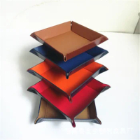Foldable Storage Box PU Leather Square Tray For Dice Table Games Key Wallet Coin Box Tray Desktop Storage Box Trays Decor