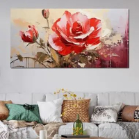 Lukisan Bunga Mawar Merah Timbul Hiasan Ruang Tamu Red Rose - Future Art Painting dengan bingkai put