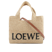 【LOEWE 羅威】Logo 標誌酒椰纖維小款二用包(自然色)