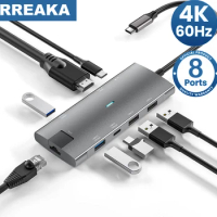 USB C HUB 4K 60hz HDMI rj45 ethernet 10Gbps data transfer USB 3.2 PD 100W Type C adapter for MacbooK Pro iPad Air Samsung laptop
