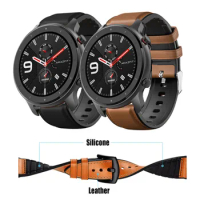 Leather Silicone Bracelet For Amazfit GTR 47mm Wrist Strap For Xiaomi Amazfit Pace / Stratos 1 2 3 / GTR2 / GTR 2e Watchband