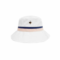 【LE COQ SPORTIF 公雞】高爾夫系列 女款白色時尚大帽沿特色綁帶遮陽帽 QLT0J172