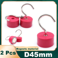 2 Pcs Strong Neodymium Magnetic Hooks Red Magnetic Hooks Rubber-coated Hook Magnet for Household Kitchen Refrigerator Workplace