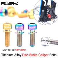 RISK 4pcs M6*18mm M6*20mm Titanium Alloy Bolt for Disc Brake Caliper Clamp MTB Bike Bicycle Screw with Washer Gasket M6x18 M6x20