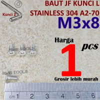 Baut JF Kunci L M3 x 8 Stainless 304 Verseng Countersunk A2-70 M3