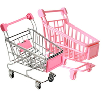 迷你大賣場粉色塑膠不鏽鋼推車 置物籃【BlueCat】【JC3328】