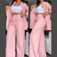 Spring Winter Fashion Two Pieces Blazer and Pants Set for Women Pink Clothes Office Lady 2 Pieces Jacket Suit Streetwear Autumn