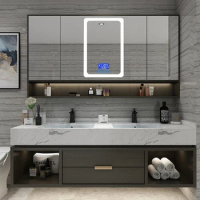 Modern luxury bathroom cabinet Nordic bathroom marble wash basin cabinet combination solid wood intelligent wash basin cabinet
