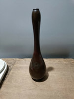 日本回流銅器古董精品大正昭和早期斑紫銅鶴頸瓶花瓶花入，日本高