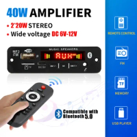 DC 12V Bluetooth 5.0 MP3 Decoder Board 20W Amplifier MP3 Player Support Call Recording 3.5mm USB TF FM for Module Car Speaker