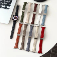 Leather Replacement Strap Small Waist Rhombus Magnetic Watch Wrist Bands For Apple Iwatch 9 8 7 6 5 4 3 se