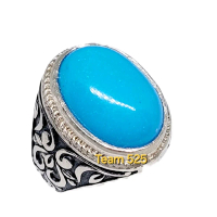 Cincin pirus biru blue panci polos ring alpaka super mewah Batu