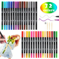 32 Color Profession Art Marker Pens Brush Dual Tip Set0.4mm Colored Watercolor Brush Pen Fineliner Point Drawing Manga