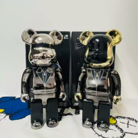 Bearbrick400% 28cm stupid punk band electroplated teddy bear gold and silver suit trendy toy hand office boy Doll