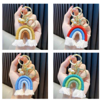 rainbow macrame keychain Weaving Rainbow Pendant for Key Chain Tassel Macrame Keyrings for Key Holder Jewelry for Decor Clo