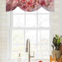 Flowers Leaves Watercolor Window Curtain for Living Room Christmas Kitchen Cabinet Tie-up Valance Curtain Rod Pocket